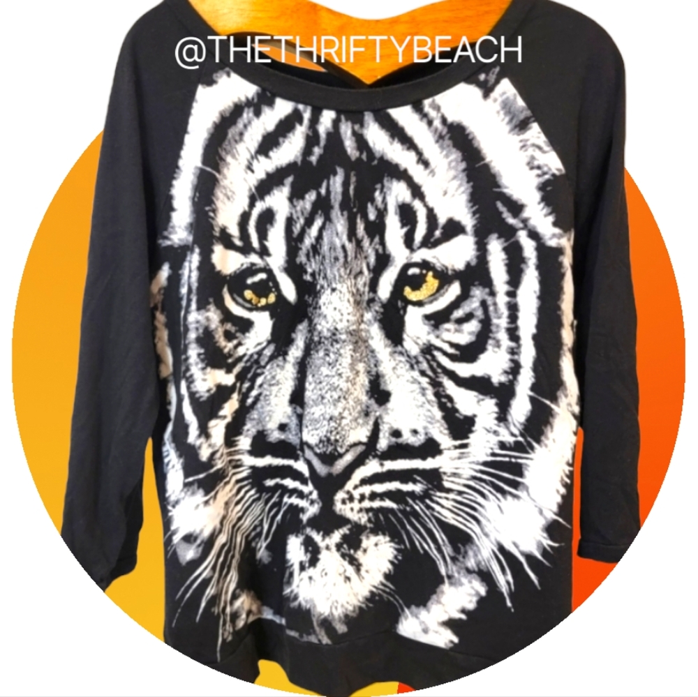 🍍 Freeze Black & White Tiger Graphic Top - Juniors Size Large (11-13)🐅